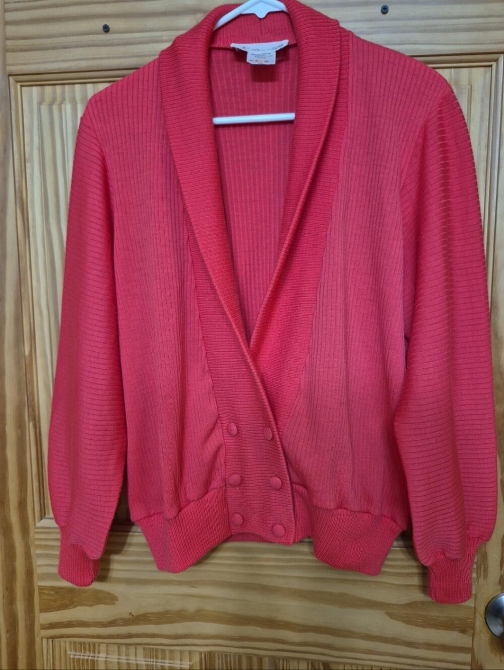 Glenaire Kitten Vintage Coral Pink Wool Blend Cardigan Sweater Large